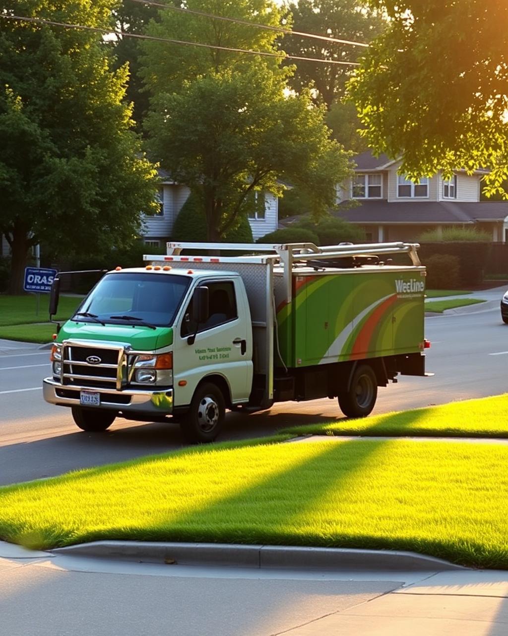 Crown Scapes service truck on a residential street