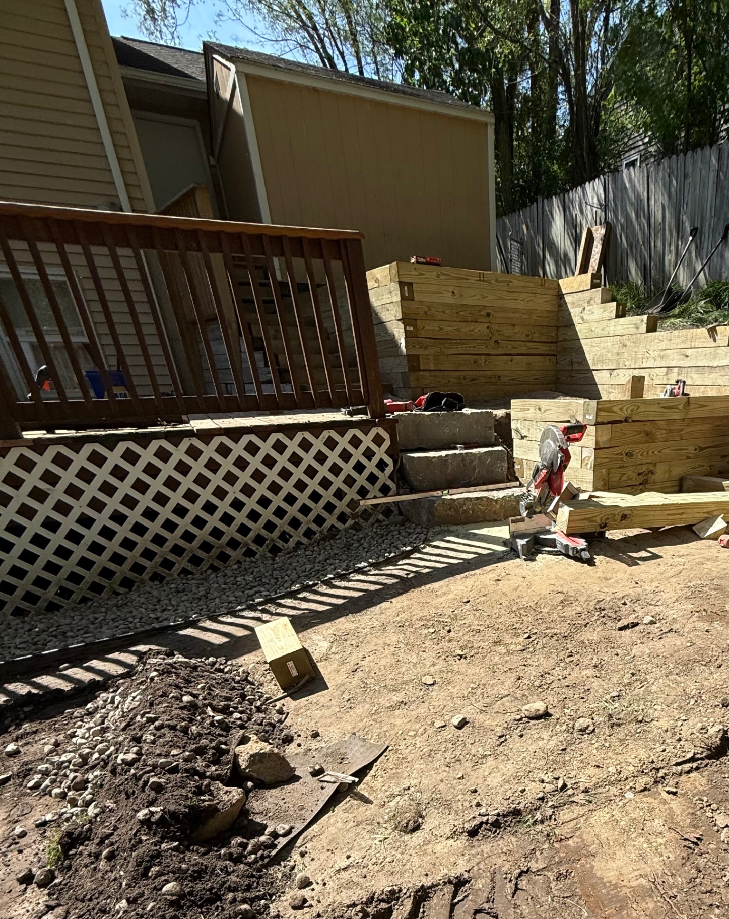 Timber Retaining Wall & Steps — Hardscaping project by Crown Scapes in West Michigan